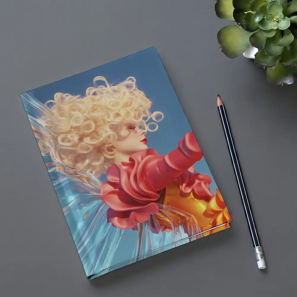 Curly Blonde Woman Red Dress Blue Sky – Notebooks
