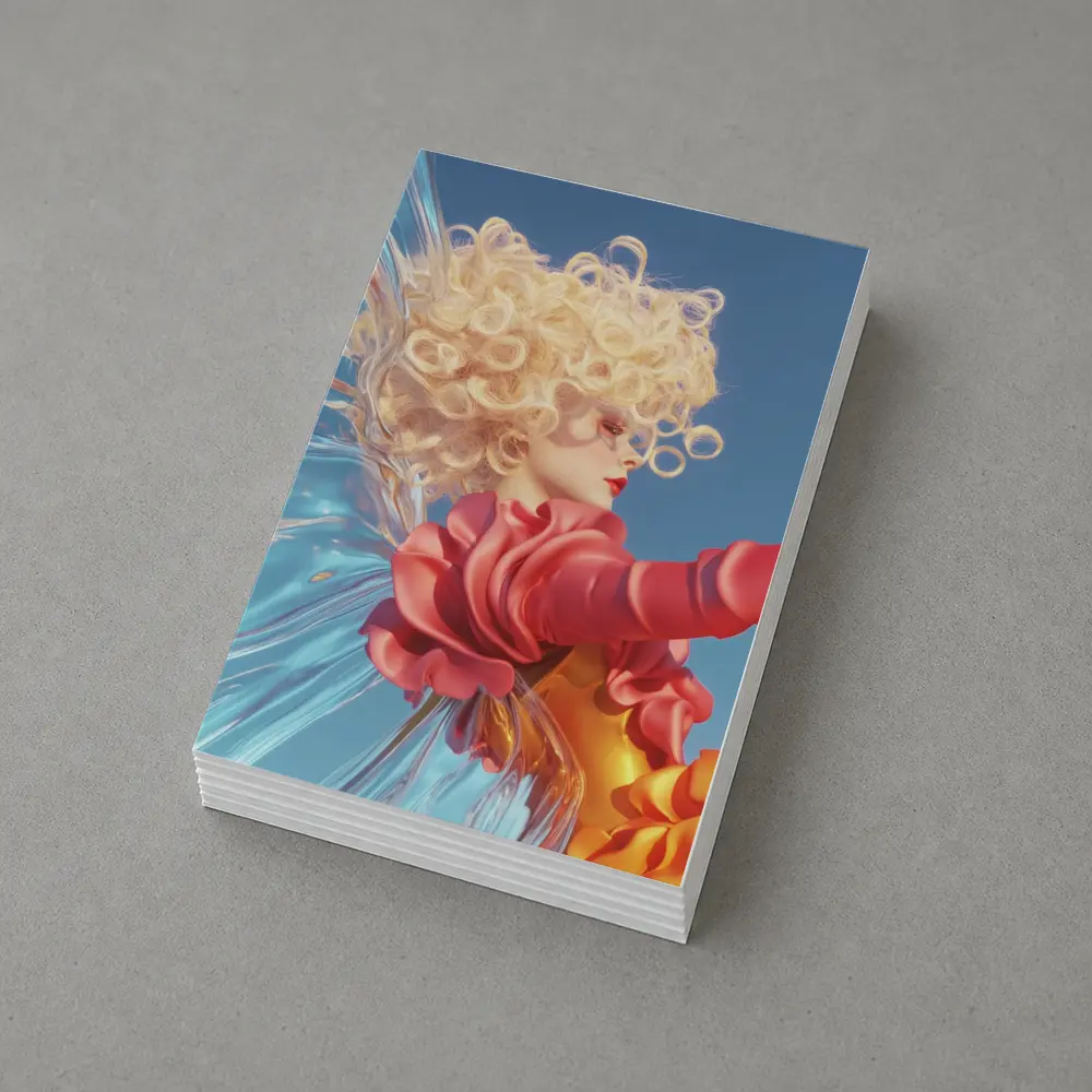 Curly Blonde Woman Red Dress Blue Sky – Postcards