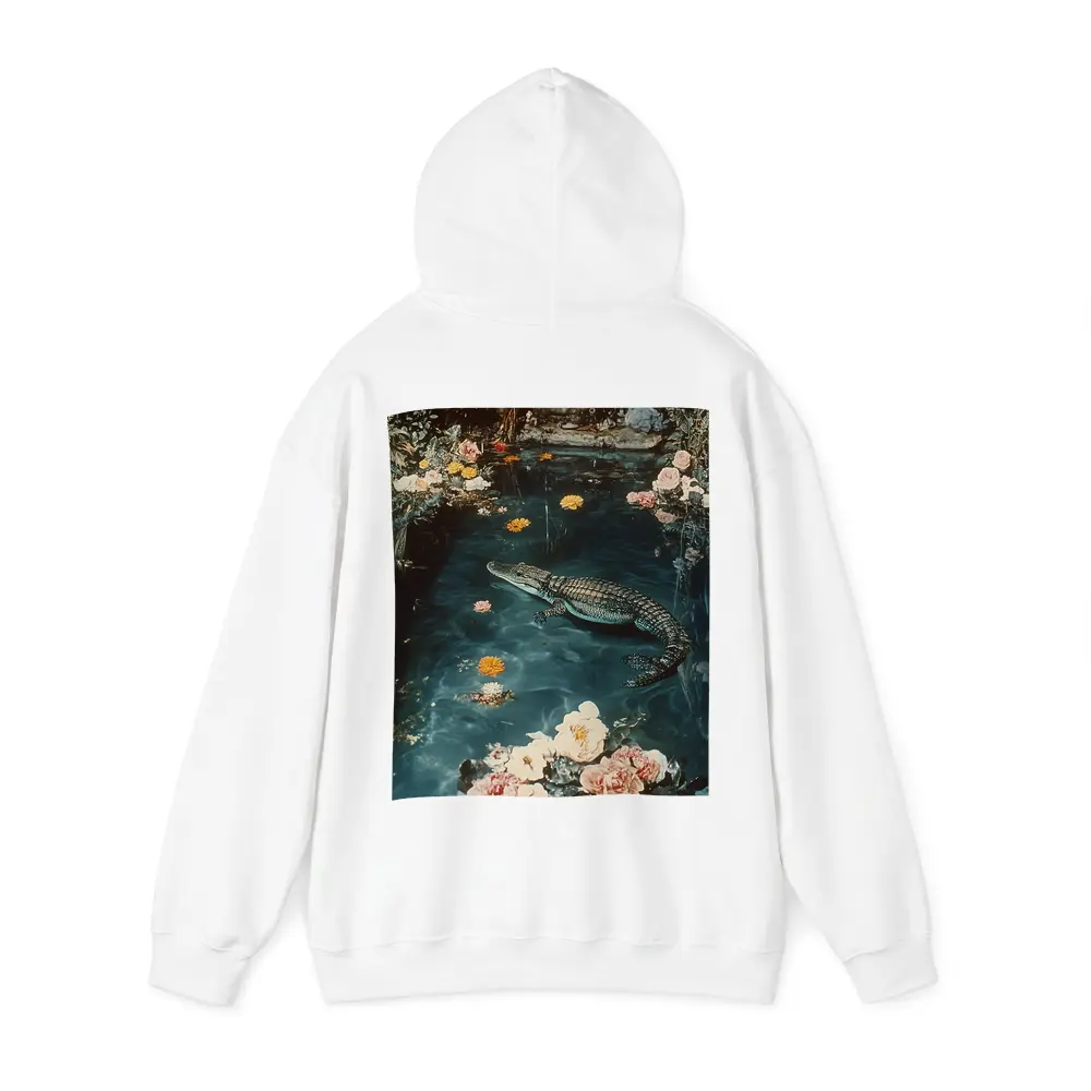 Crocodile Floating Among Roses Floral Water – Hoodies