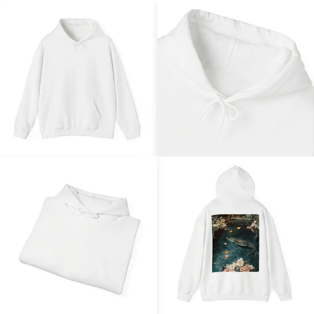 Crocodile Floating Among Roses Floral Water – Hoodies
