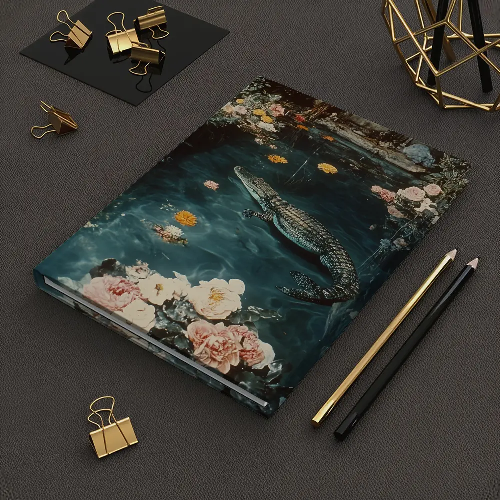 Crocodile Floating Among Roses Floral Water – Notebooks