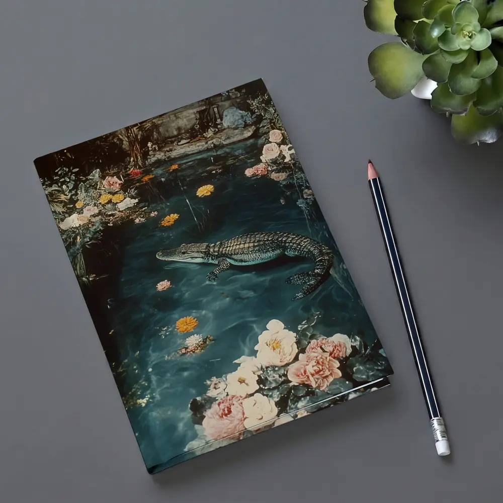 Crocodile Floating Among Roses Floral Water – Notebooks