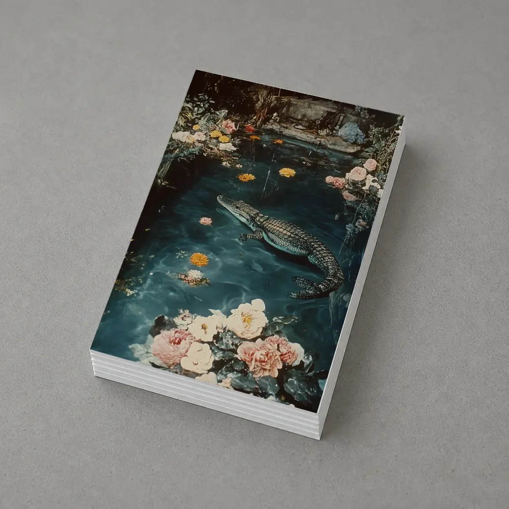 Crocodile Floating Among Roses Floral Water – Postcards