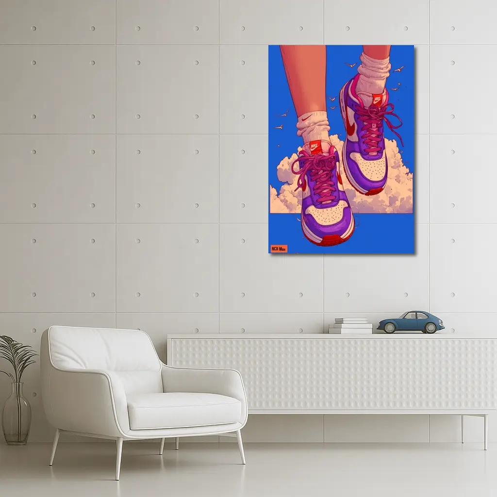 Nike Sneakers Anime Art Blue Sky – Wall Art