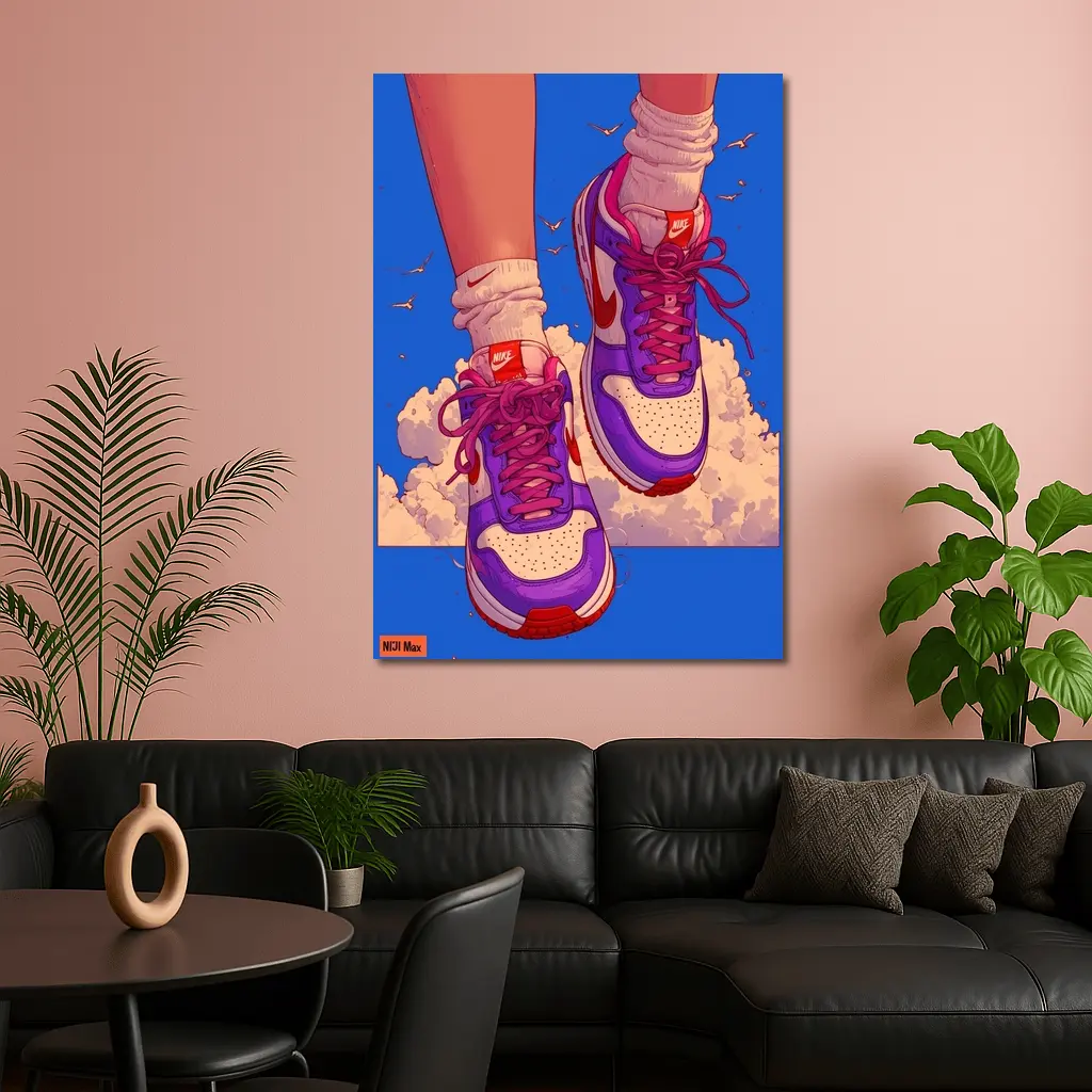 Nike Sneakers Anime Art Blue Sky – Wall Art