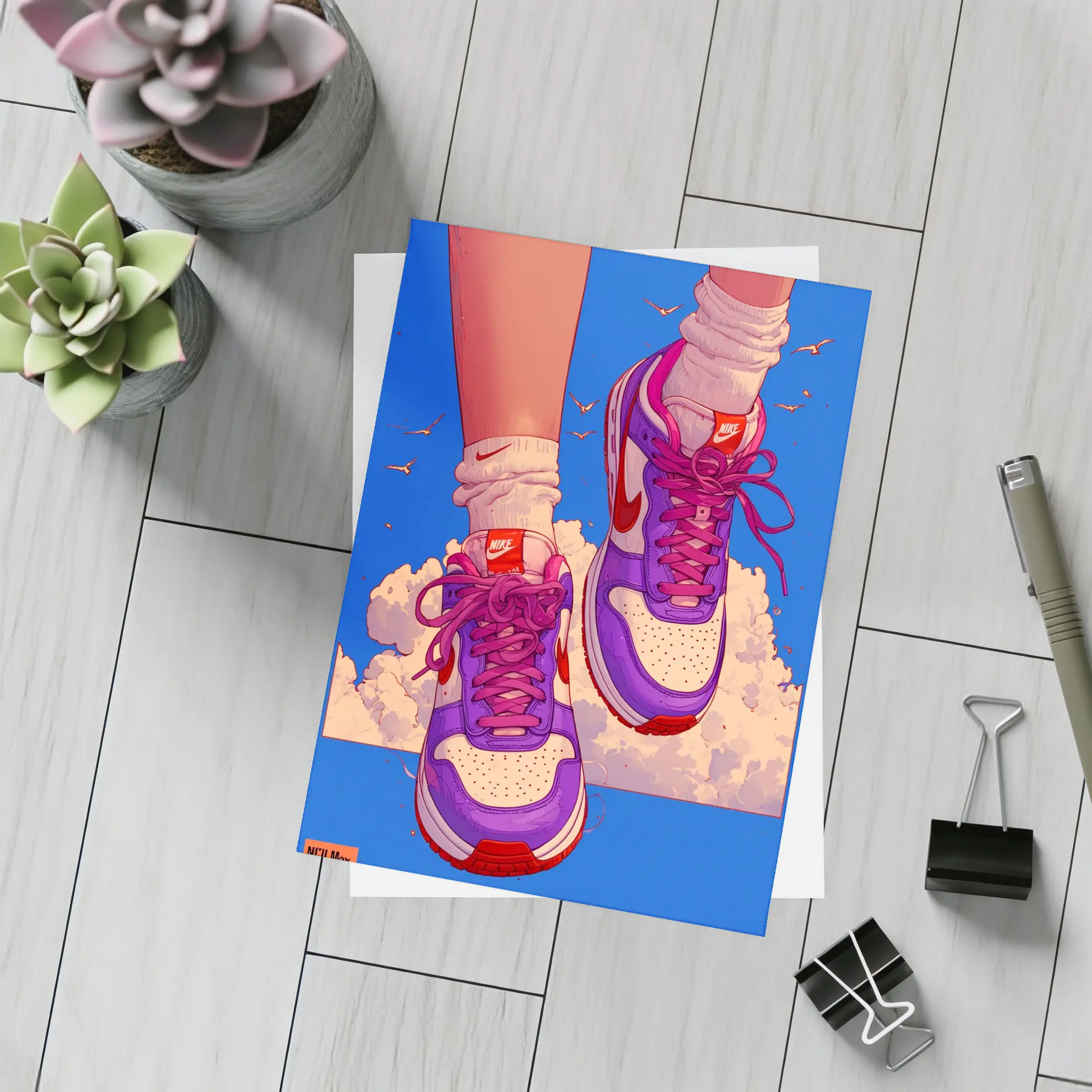 Nike Sneakers Anime Art Blue Sky – Postcards