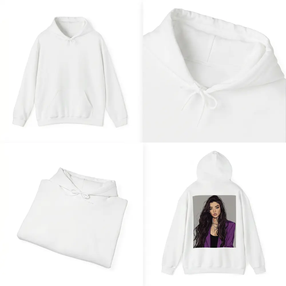 Fashion Girl Illustration Purple Blazer Gray Background – Hoodies