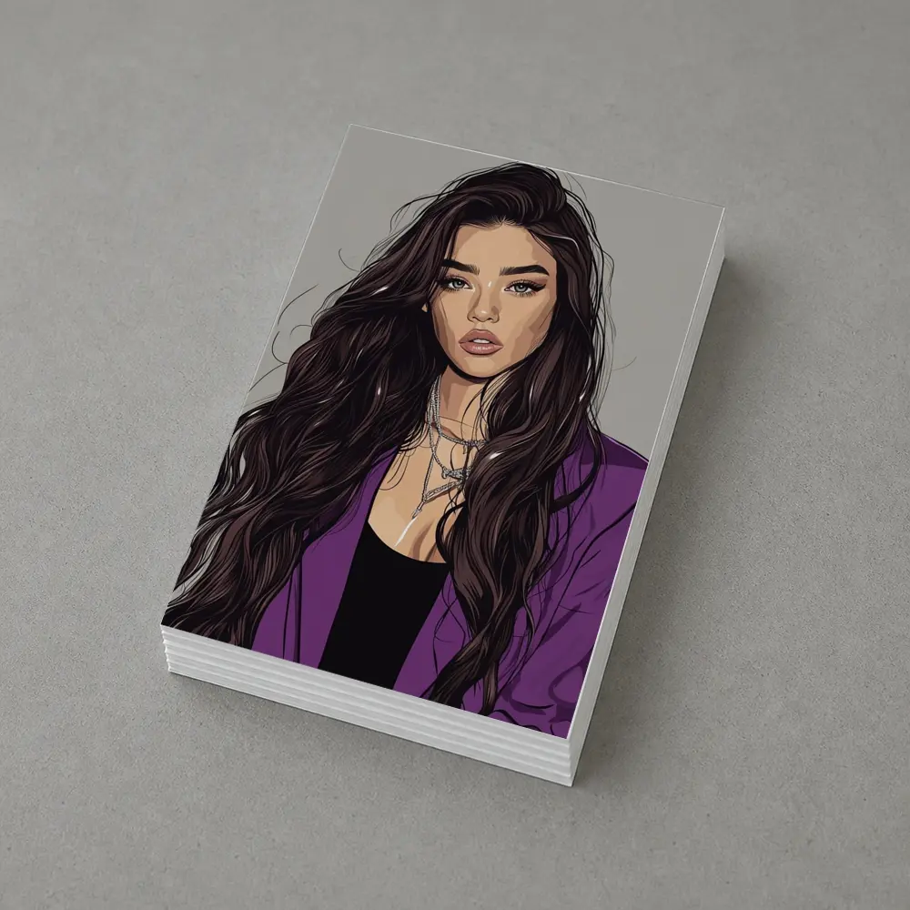 Fashion Girl Illustration Purple Blazer Gray Background – Postcards