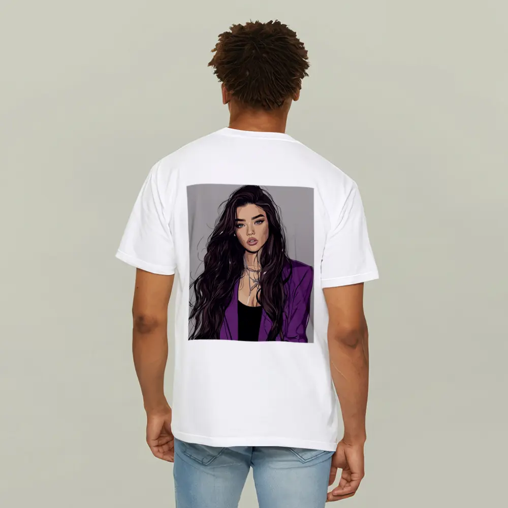 Fashion Girl Illustration Purple Blazer Gray Background – T-Shirts