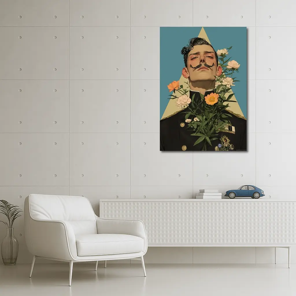 Military Officer Portrait With Flowers Illustration – Wall Art