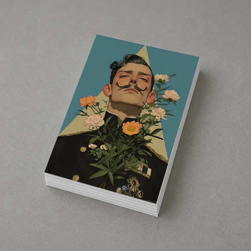 Military Officer Portrait With Flowers Illustration – Postcards