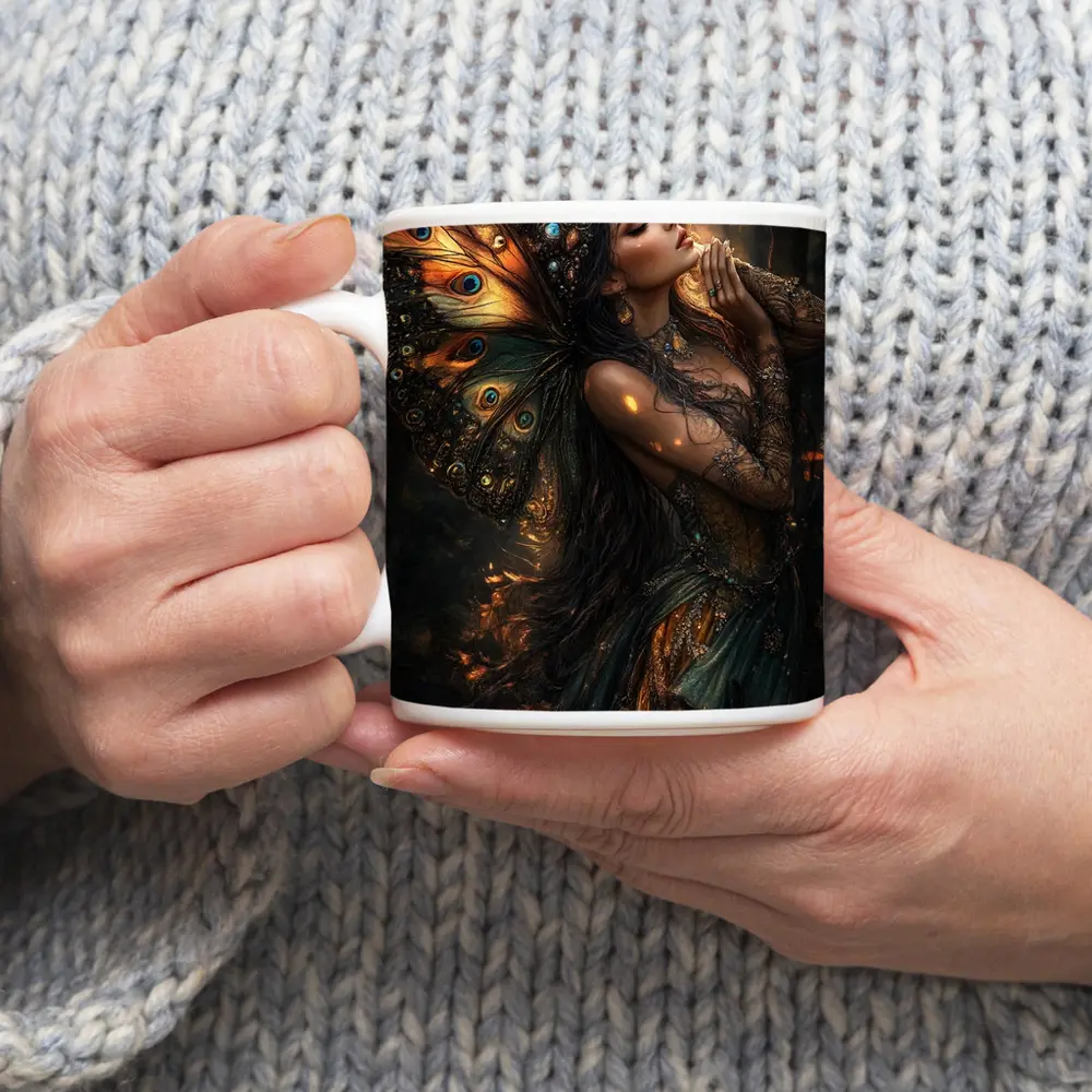 Fantasy Fairy Woman Butterfly Wings Forest – Mugs