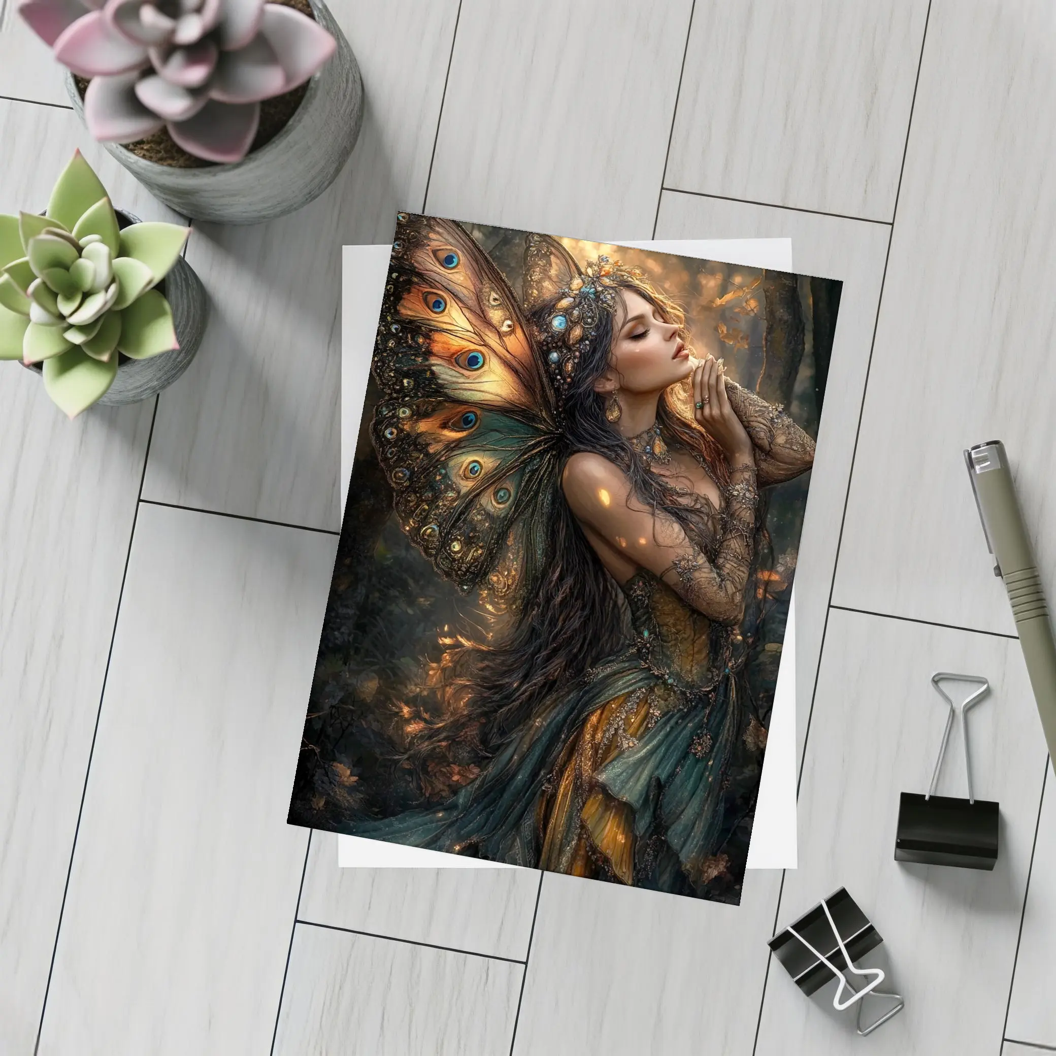 Fantasy Fairy Woman Butterfly Wings Forest – Postcards