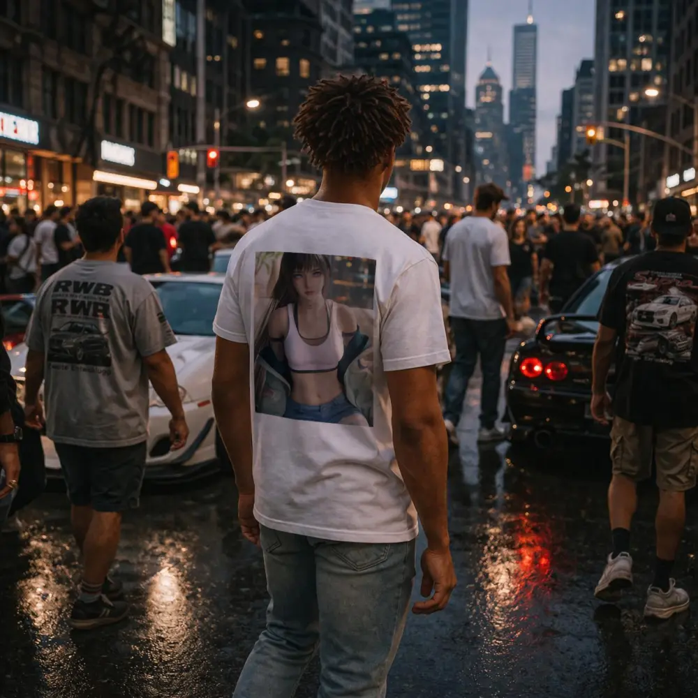 Anime Girl City Night Background Art – T-Shirts