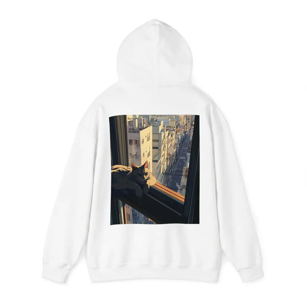 Cat Sitting On Window Sill City View – Hoodies