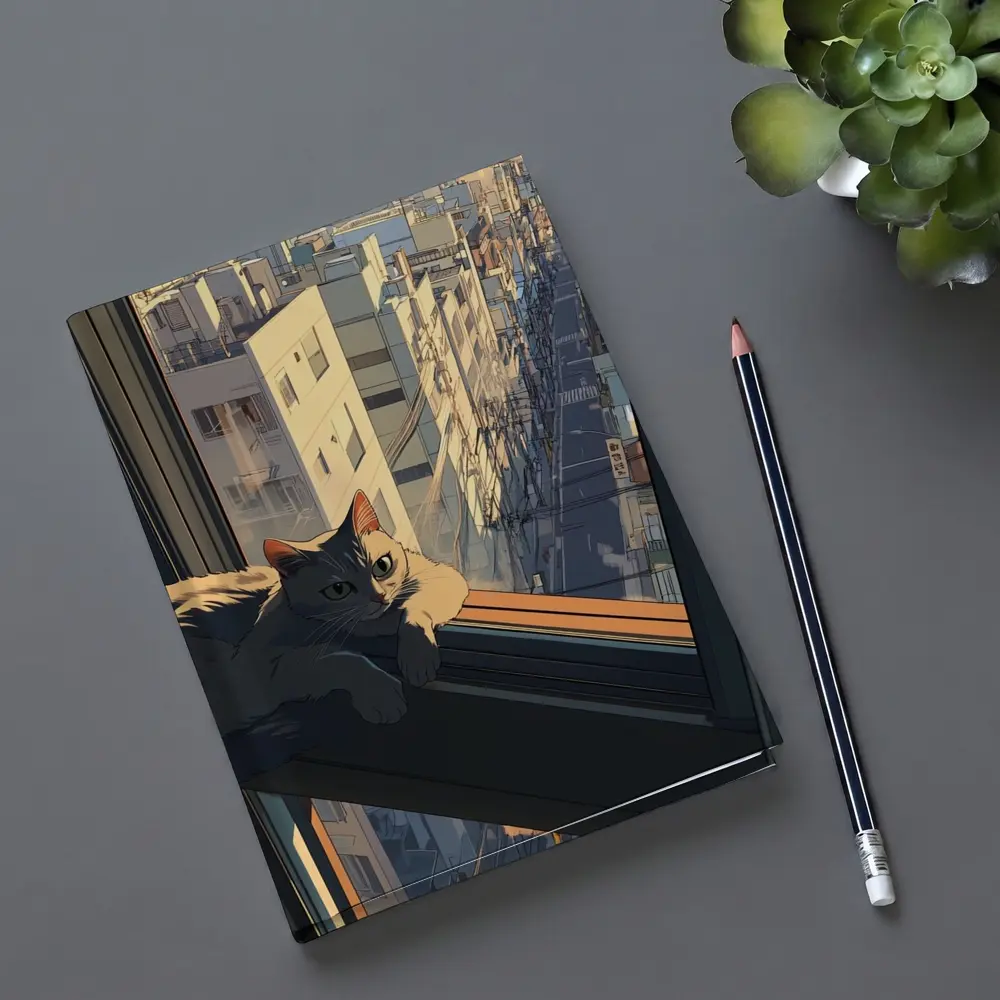 Cat Sitting On Window Sill City View – Notebooks
