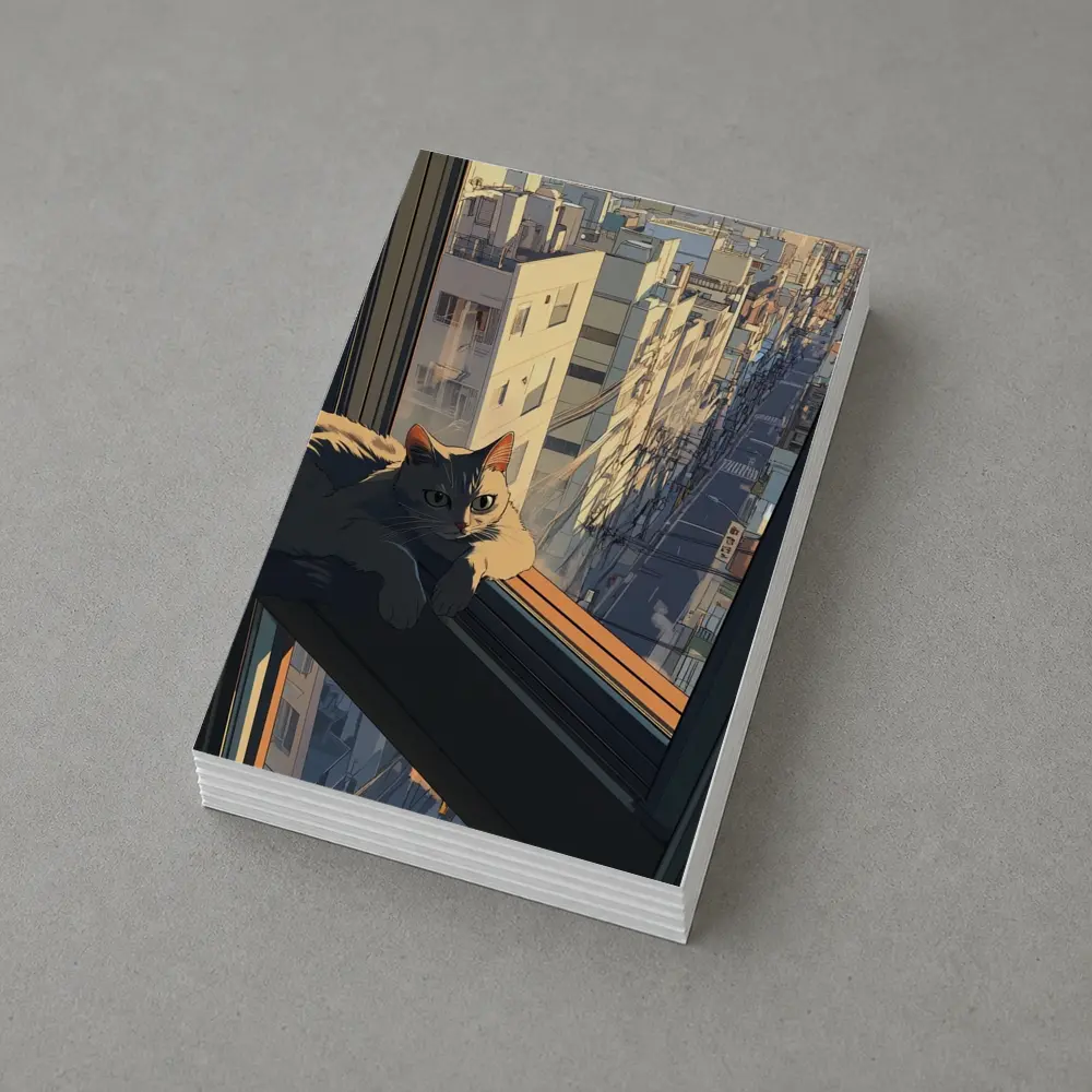 Cat Sitting On Window Sill City View – Postcards