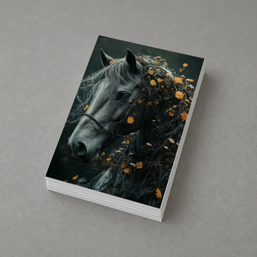 Gray Horse Portrait With Orange Wildflowers – Postcards