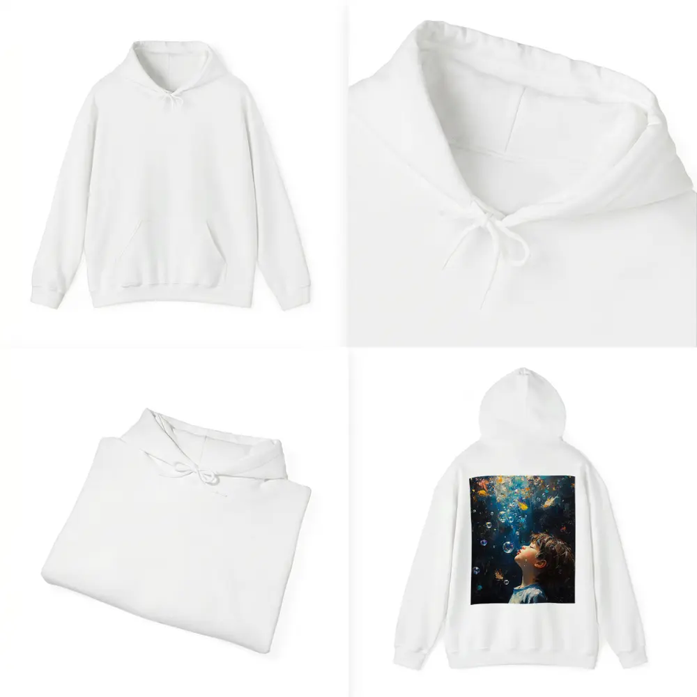 Boy Blowing Bubbles Dark Oil Painting – Hoodies