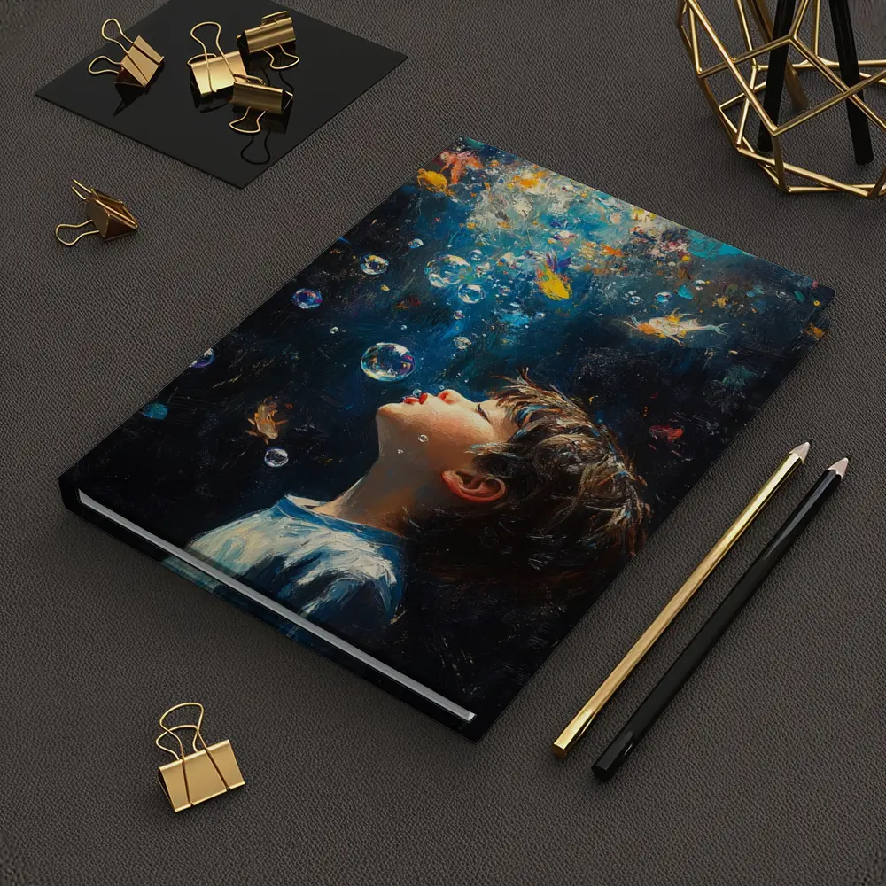 Boy Blowing Bubbles Dark Oil Painting – Notebooks