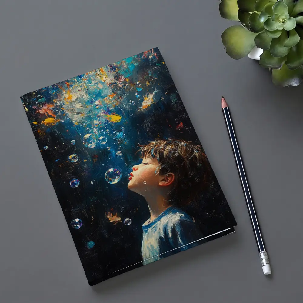 Boy Blowing Bubbles Dark Oil Painting – Notebooks