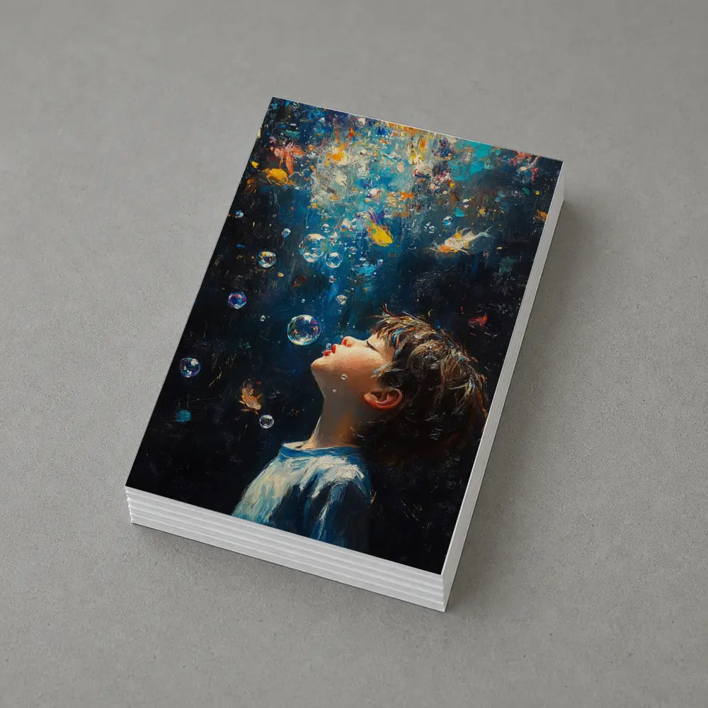 Boy Blowing Bubbles Dark Oil Painting – Postcards