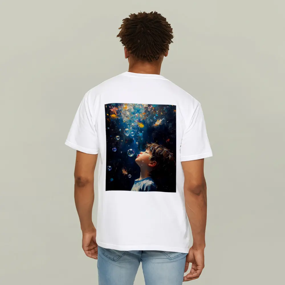 Boy Blowing Bubbles Dark Oil Painting – T-Shirts
