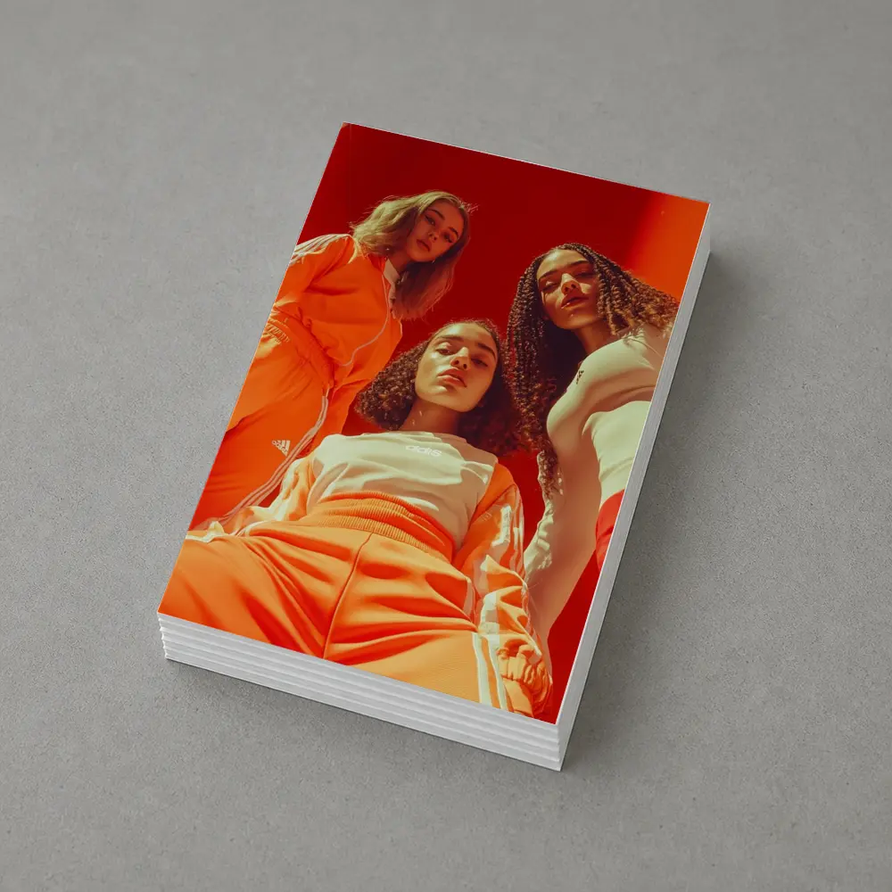 Three Women Adidas Orange Sportswear Red Background – Postcards