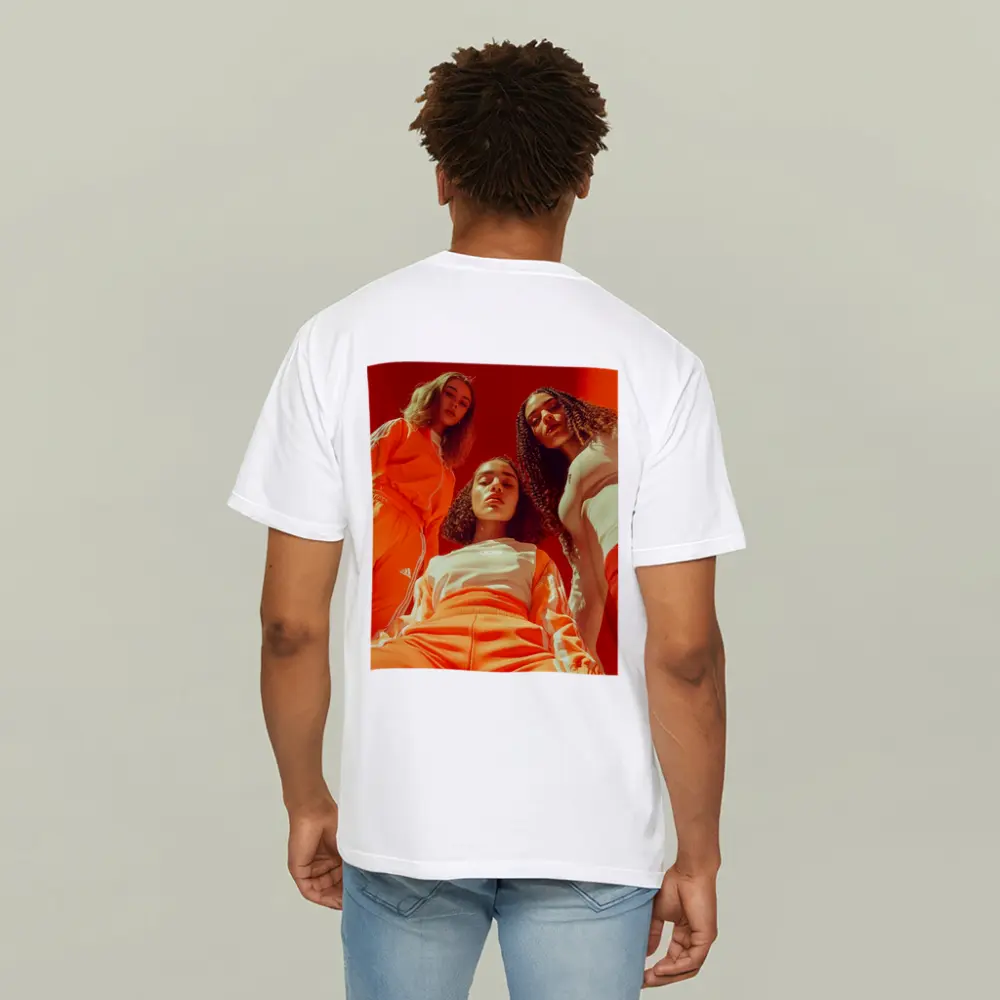Three Women Adidas Orange Sportswear Red Background – T-Shirts