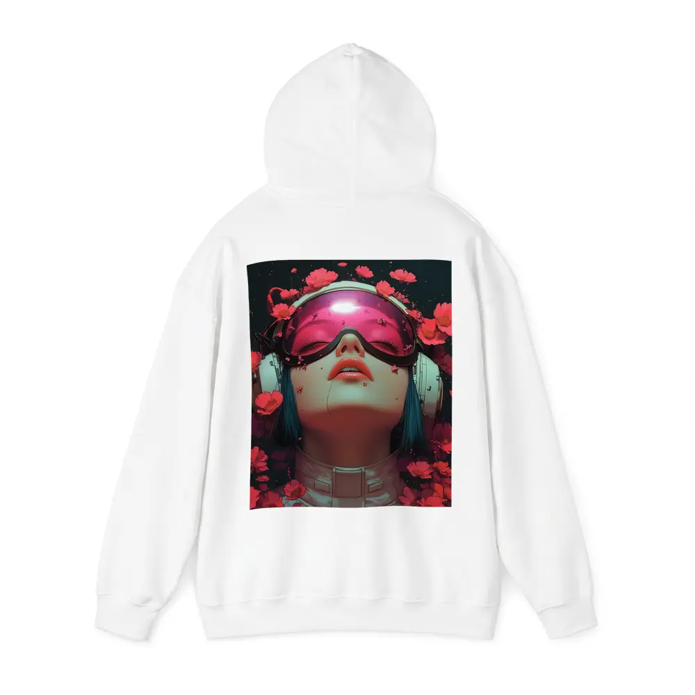 Cyberpunk Girl Blue Hair Red Flowers – Hoodies