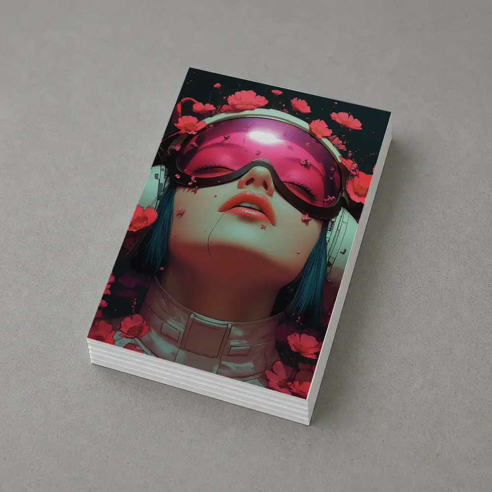 Cyberpunk Girl Blue Hair Red Flowers – Postcards