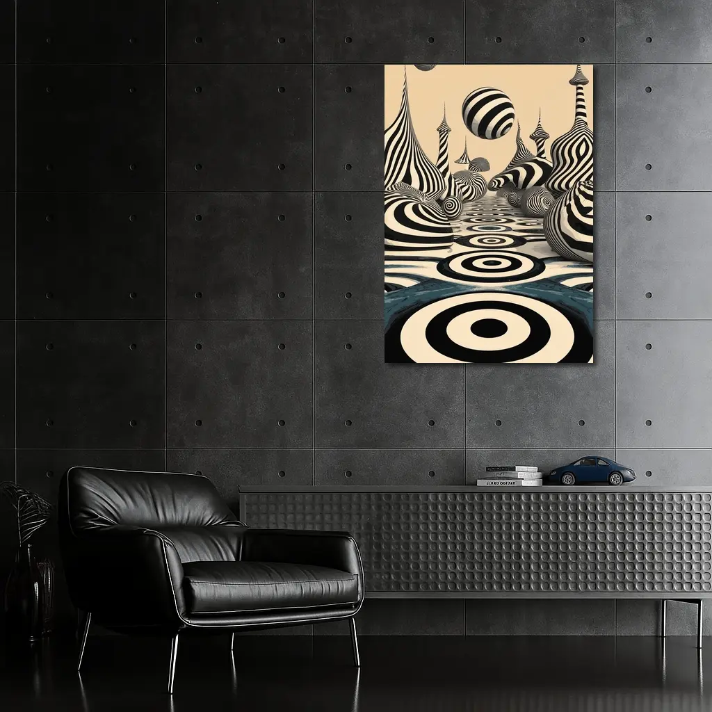 Black White Op Art Surreal Striped Landscape – Wall Art