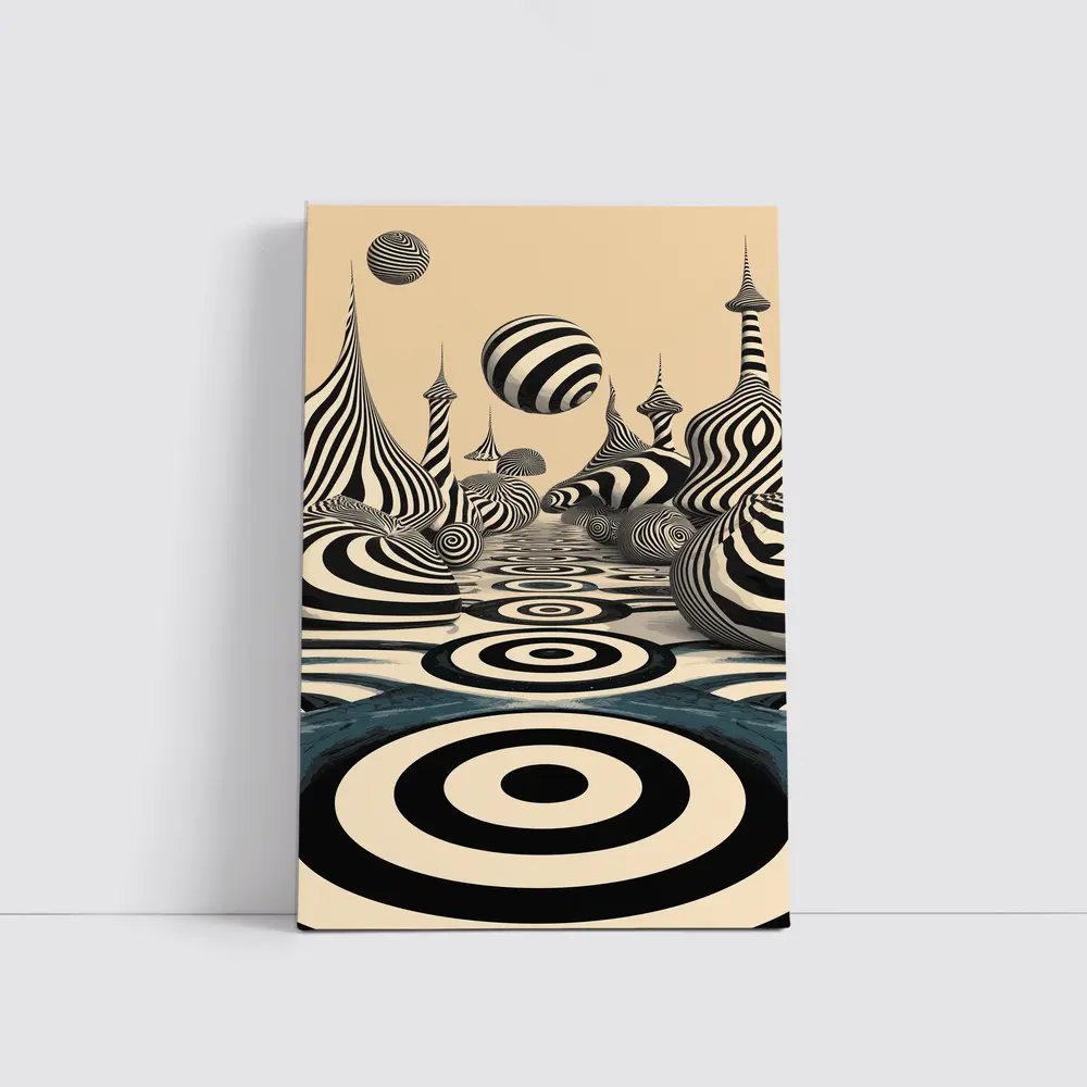 Black White Op Art Surreal Striped Landscape – Wall Art