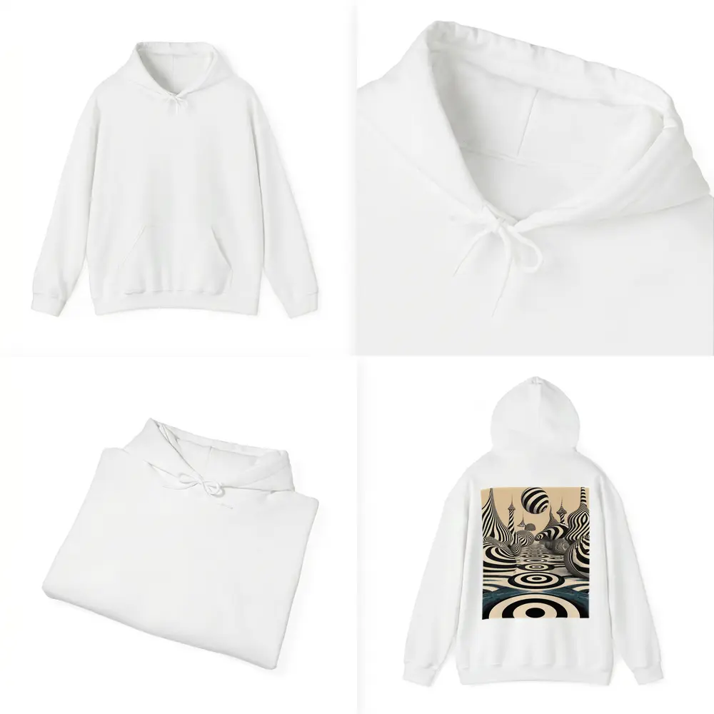 Black White Op Art Surreal Striped Landscape – Hoodies