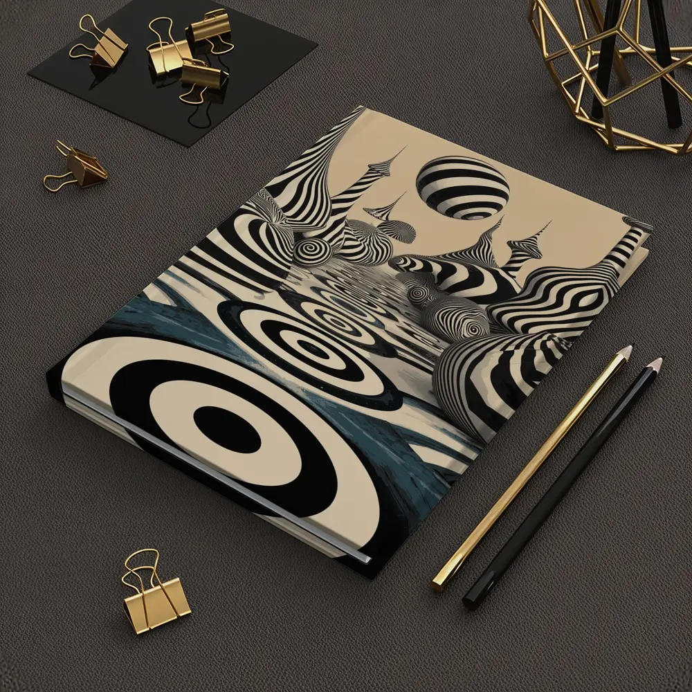 Black White Op Art Surreal Striped Landscape – Notebooks