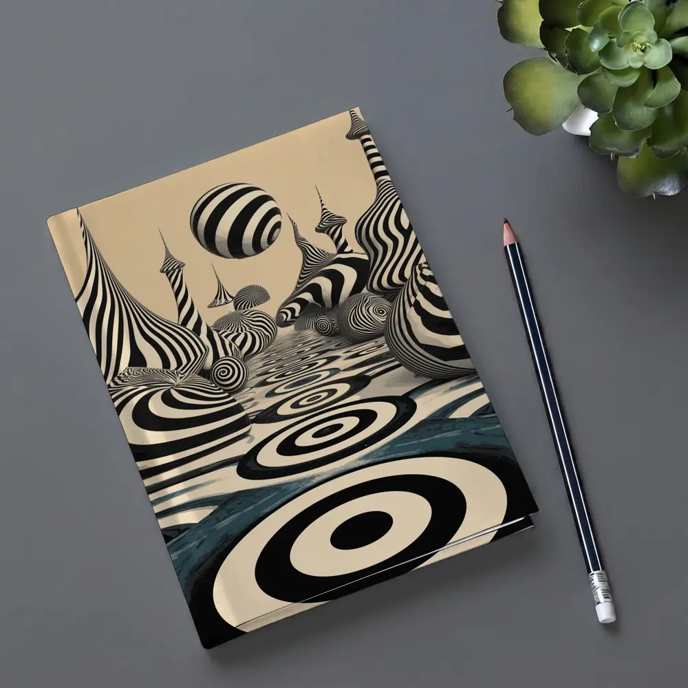 Black White Op Art Surreal Striped Landscape – Notebooks