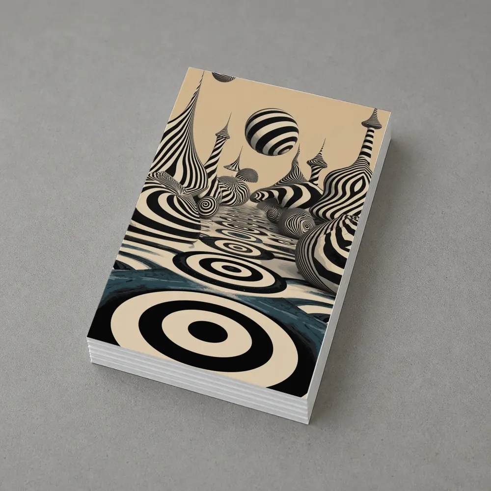 Black White Op Art Surreal Striped Landscape – Postcards