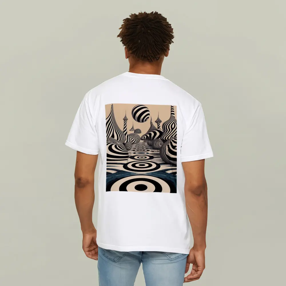 Black White Op Art Surreal Striped Landscape – T-Shirts