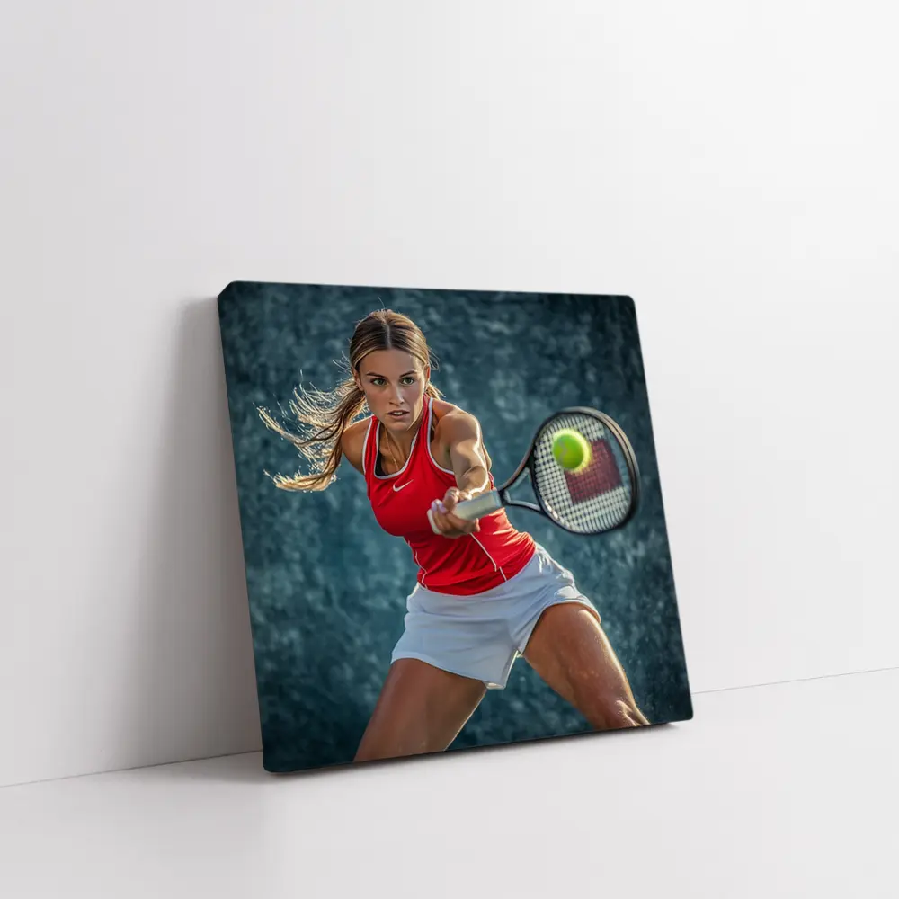 Female Tennis Player Red Outfit Action Shot – Wall Art