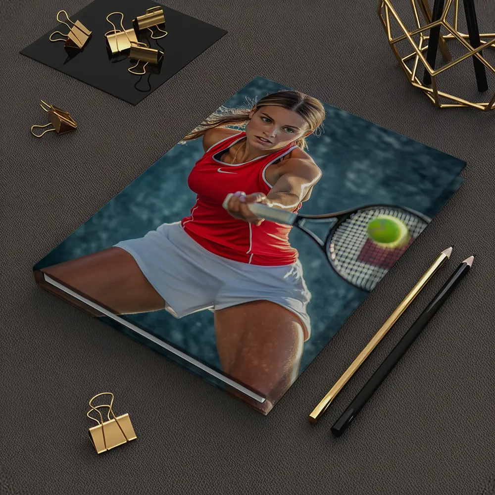 Female Tennis Player Red Outfit Action Shot – Notebooks