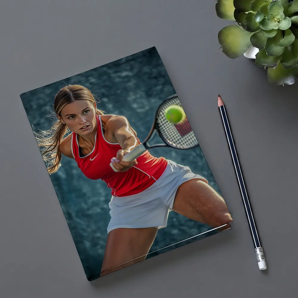 Female Tennis Player Red Outfit Action Shot – Notebooks