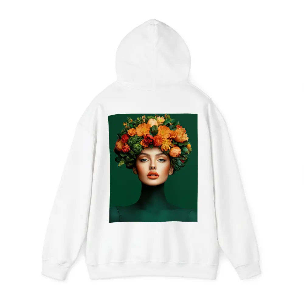 Woman Floral Crown Orange Flowers Green Background – Hoodies