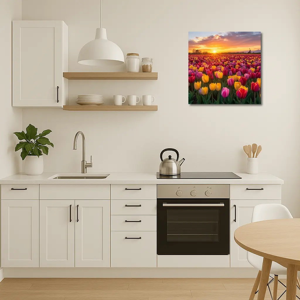 Tulip Field Sunset Windmill Dutch Countryside – Wall Art