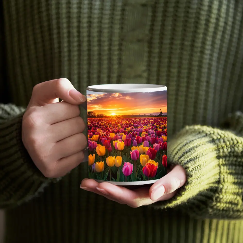 Tulip Field Sunset Windmill Dutch Countryside – Mugs