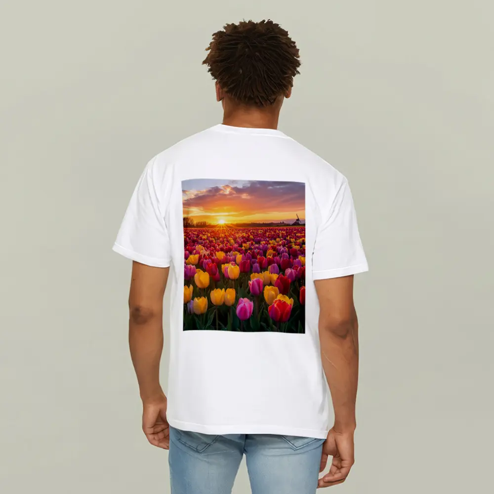 Tulip Field Sunset Windmill Dutch Countryside – T-Shirts