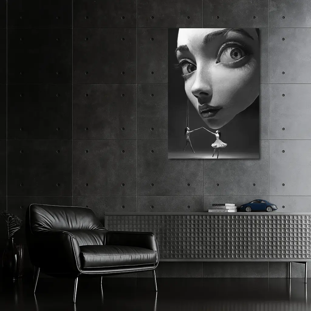Surreal Black White Face Puppet Women Art – Wall Art