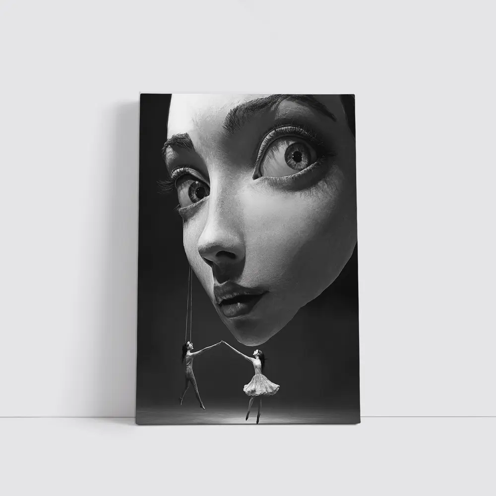 Surreal Black White Face Puppet Women Art – Wall Art