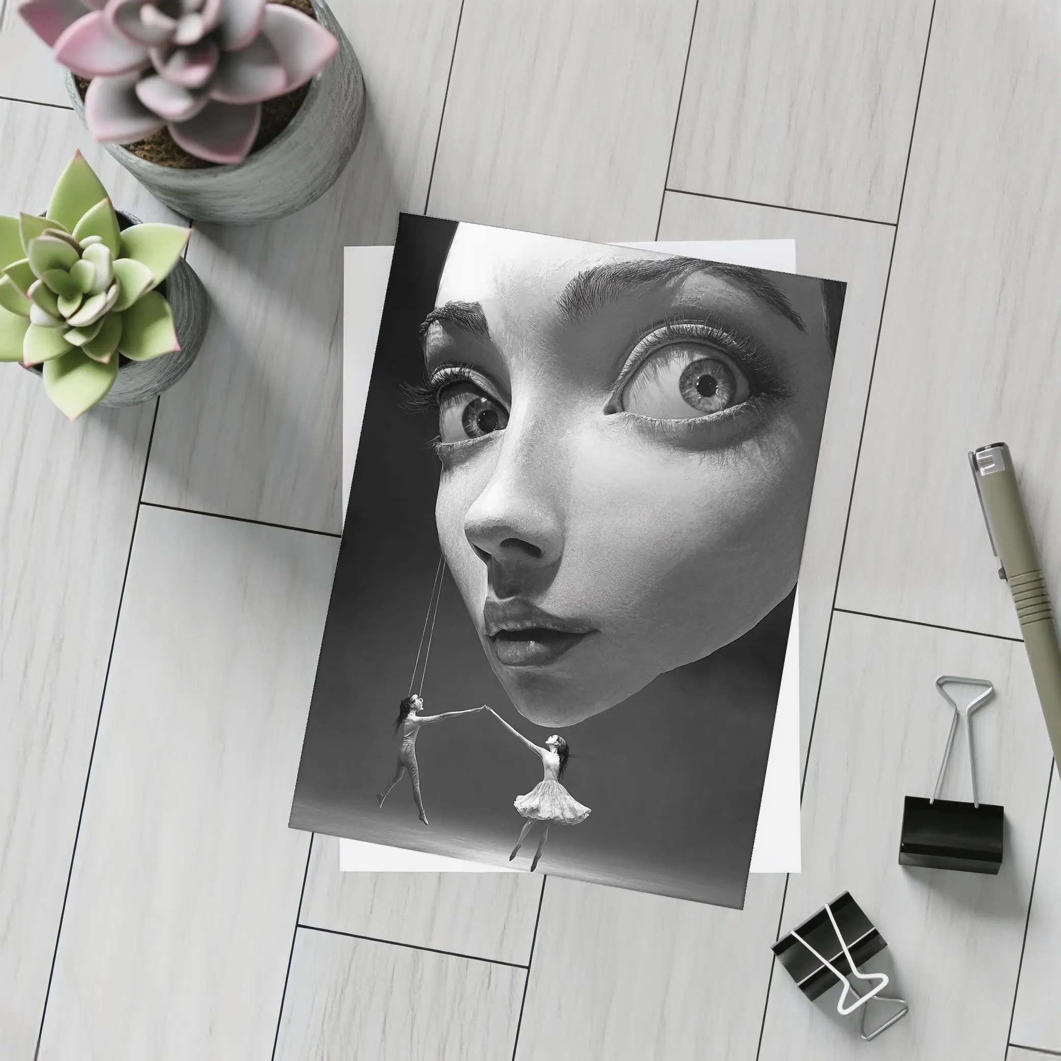 Surreal Black White Face Puppet Women Art – Postcards