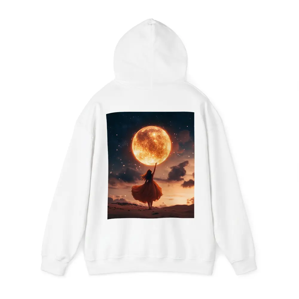 Woman Reaching Giant Moon Starry Night Sky – Hoodies