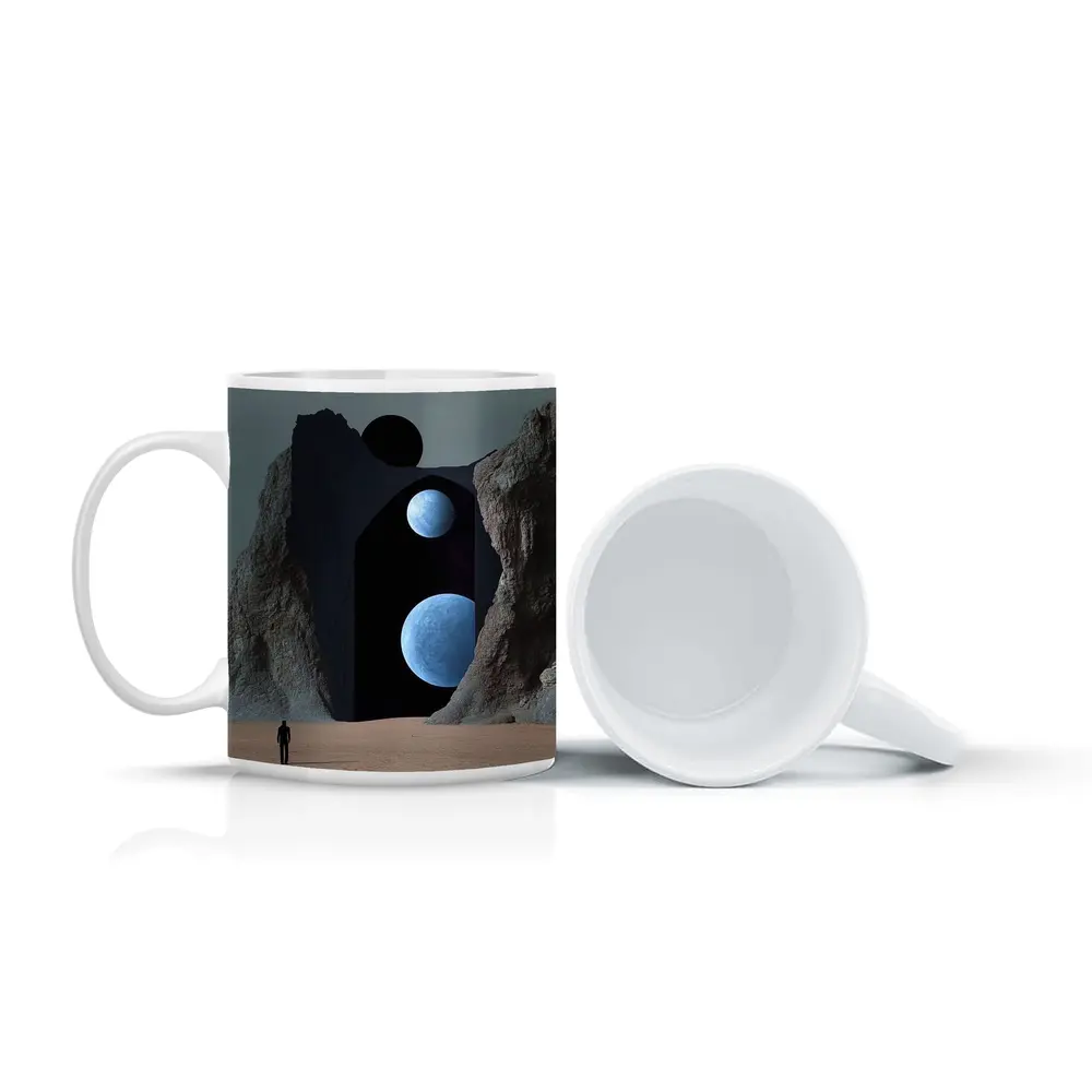 Lone Figure Desert Portal Two Moons Surreal – Mugs
